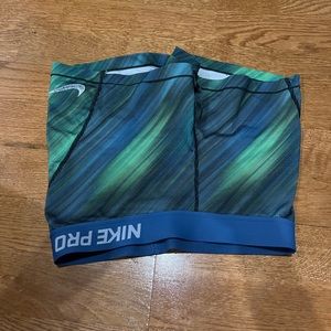 Blue and Green patterned Dri-Fit Nike pros size Small